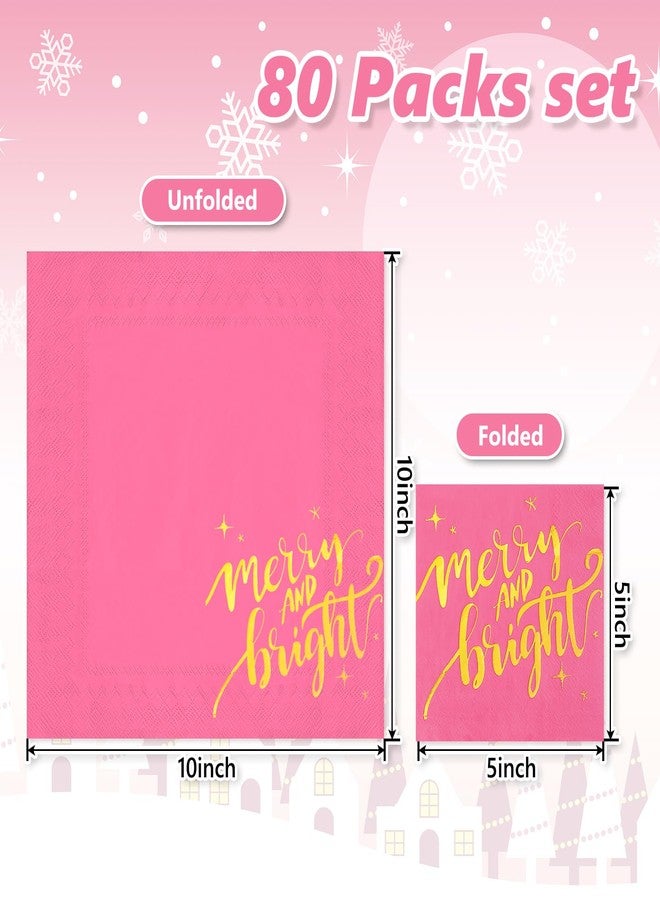 Whaline 80Pcs Christmas Cocktail Napkin Gold Foil Merry and Bright Disposable Paper Napkin Pink Beverage Napkin for Xmas Winter Party Decor - Image 2